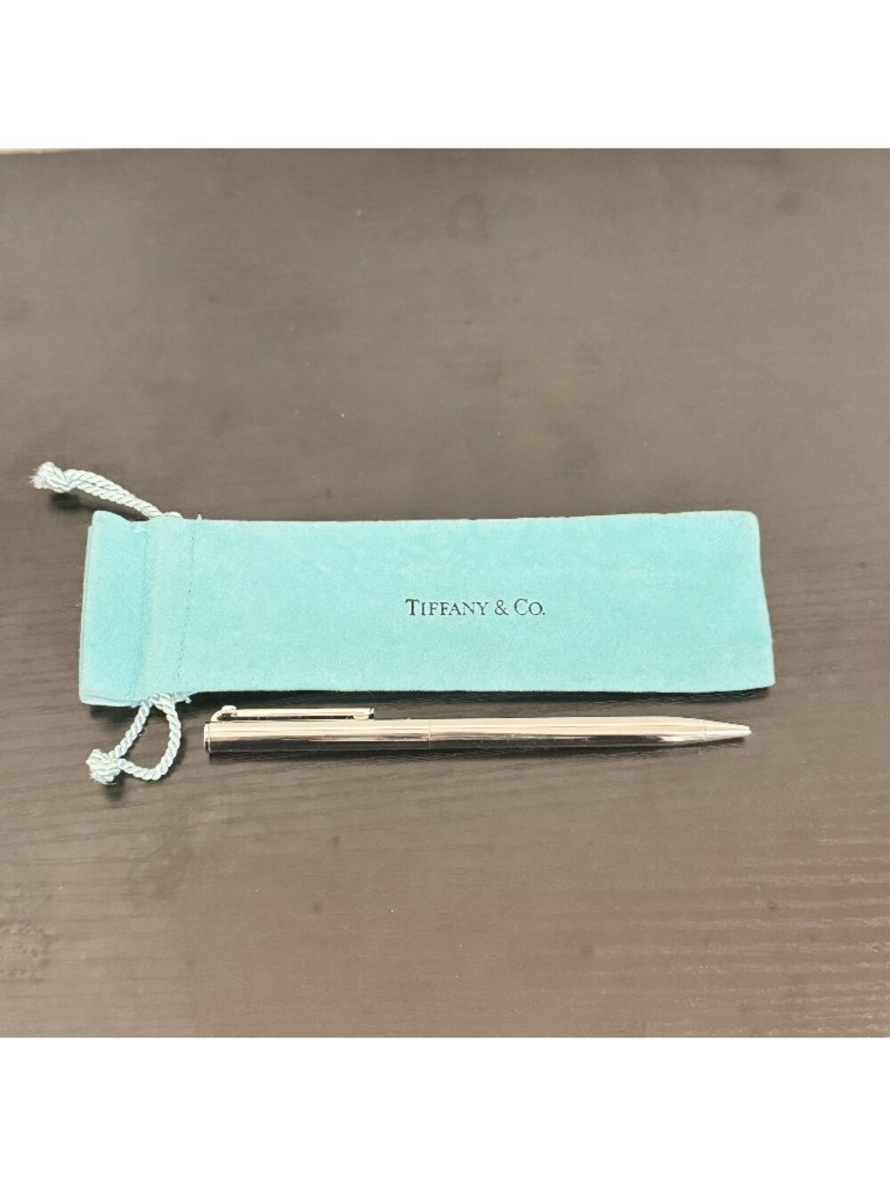 Tiffany & Co Silver Tone Retractable Ballpoint Pen with Blue Pouch